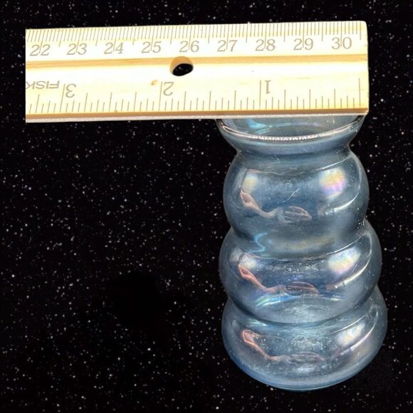 Iridescent Cobalt Blue Flint Glass Blown Vase Decoration Art Glass 3”T 1.5”W - Picture 11 of 12